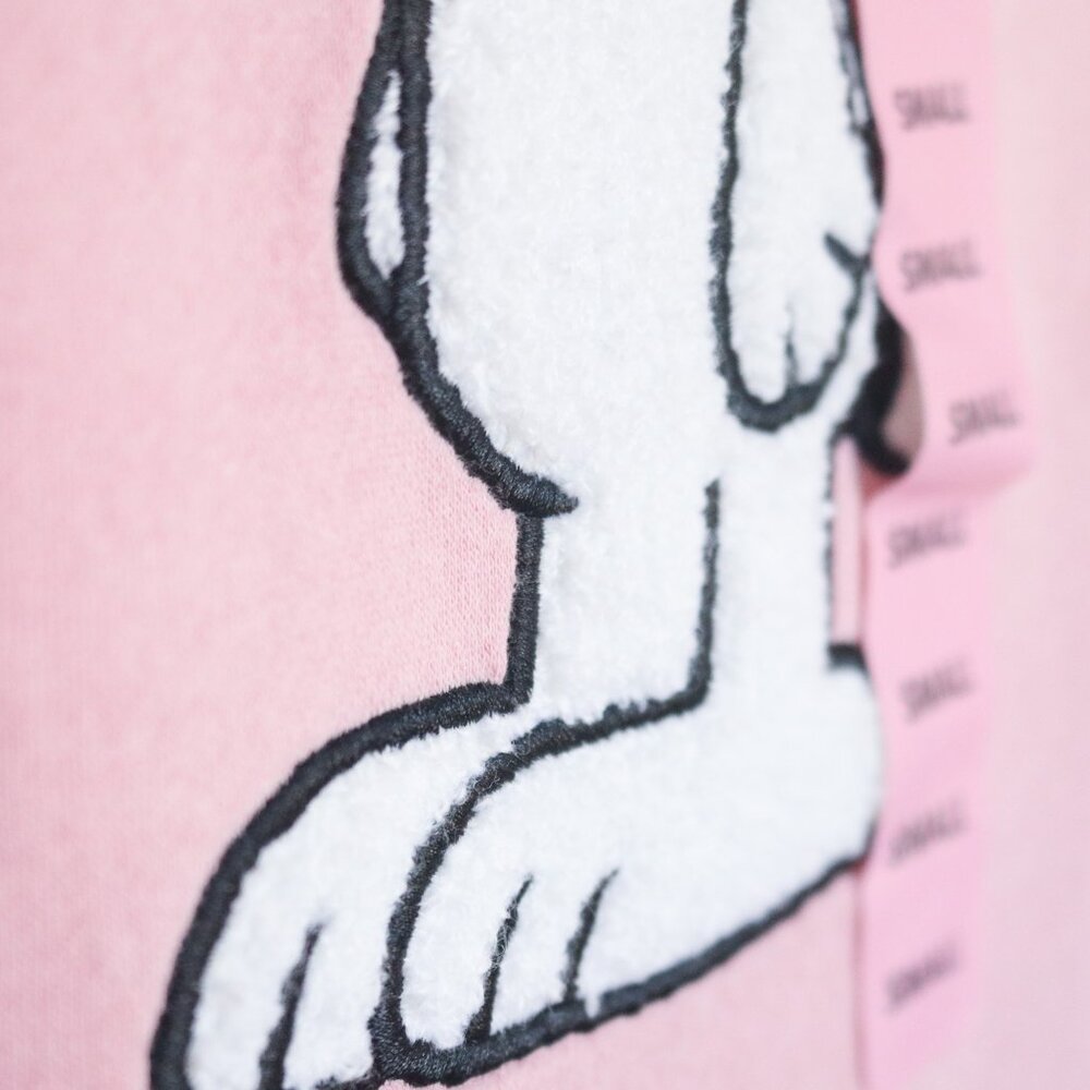 Peanuts | Snoopy Chenille Embroidered Patch Soft Fleece Pink Sweatshirt NWT | S - Picture 7 of 13
